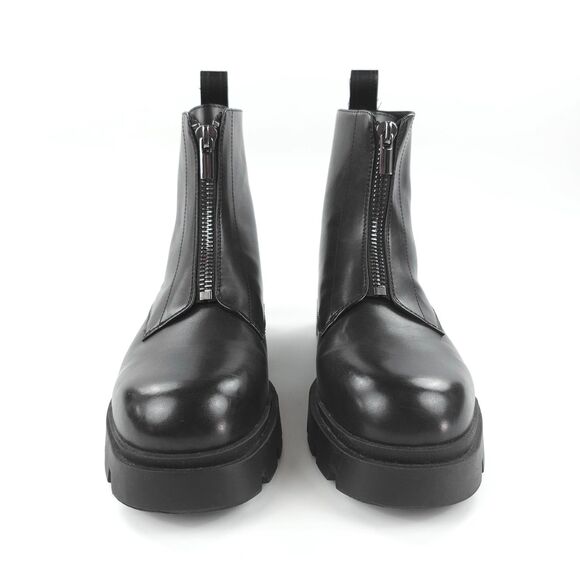ZARA 100% Leather Lug Sole Zip Front Combat Boots Black Y2k Goth Grunge Indie main image 4